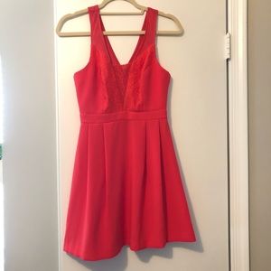 Pink pleated lace skater dress